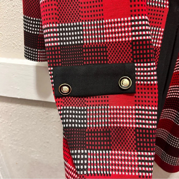 Ming Wang Long Plaid Knit Jacket Bonfire/Black/Ivory 2X - Picture 9 of 10